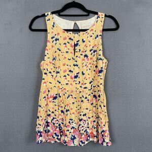 ModCloth Top Womens Medium Yellow Floral Sleeveless Keyhole Back Rayon Summer